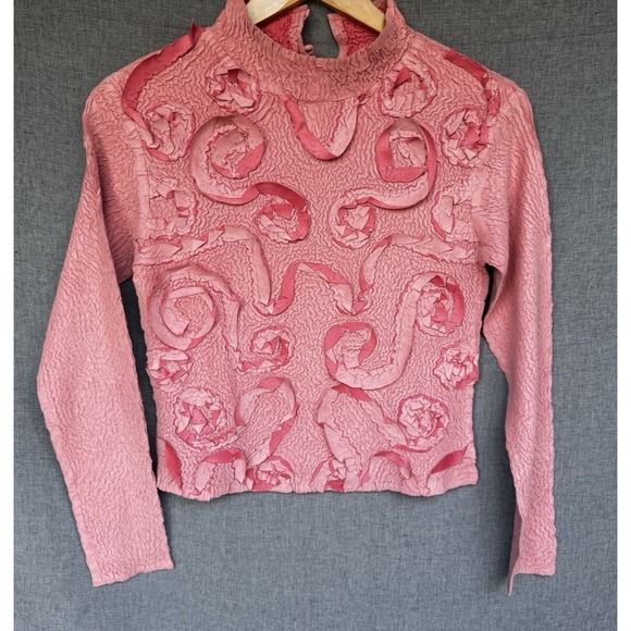 Alberto Makali Tops - Alberto Makali Pink 3D Floral Rosette Textured Top Small Feminine Artsy Designer